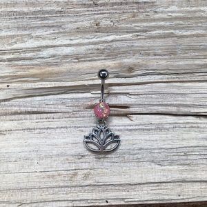 Pink Opal Lotus Belly Button‎ Ring